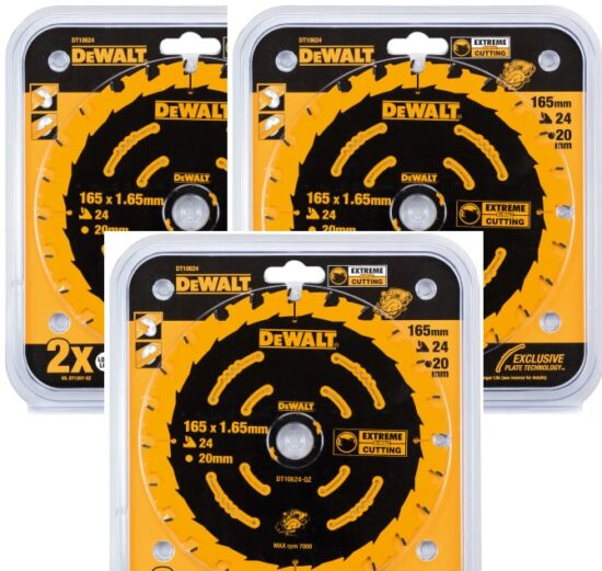 DeWalt DT10624QZ Cordless Extreme Framing Circular Saw Blade 165x20x24 Tooth - Triple Pack