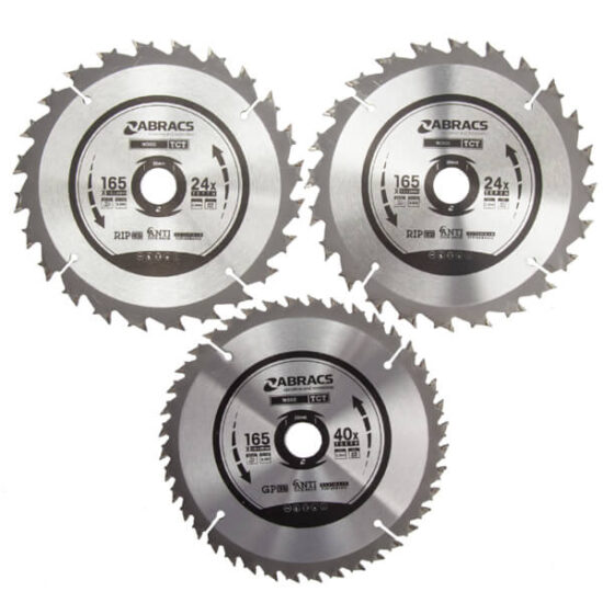 Abracs TCT Circular Saw Blade Triple Pack 165 x 20mm x 24 & 40T