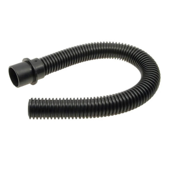 The Mirka 8999804111 Hose and Connector Ø 27 mm is a black, flexible hose with one flared end, shown coiled on a white background. Its commonly used for vacuum cleaners or drainage systems.