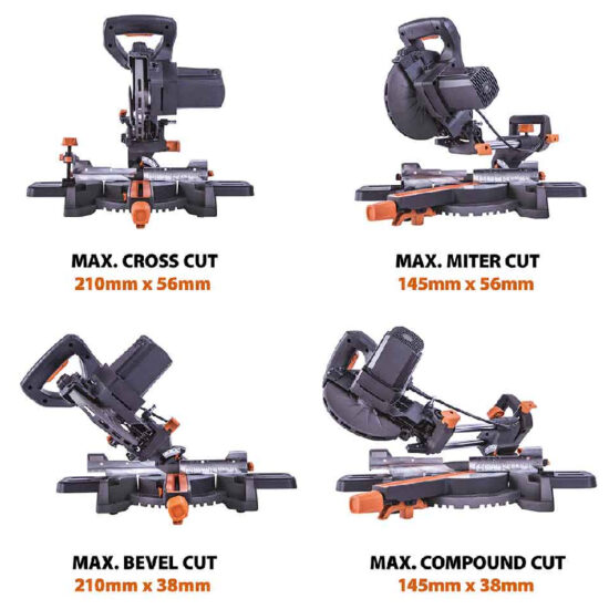 Evolution Evolution R185SMS+ 185mm Sliding Compound Mitre Saw With TCT Multi-Material Cutting Blade, 240v - Image 4
