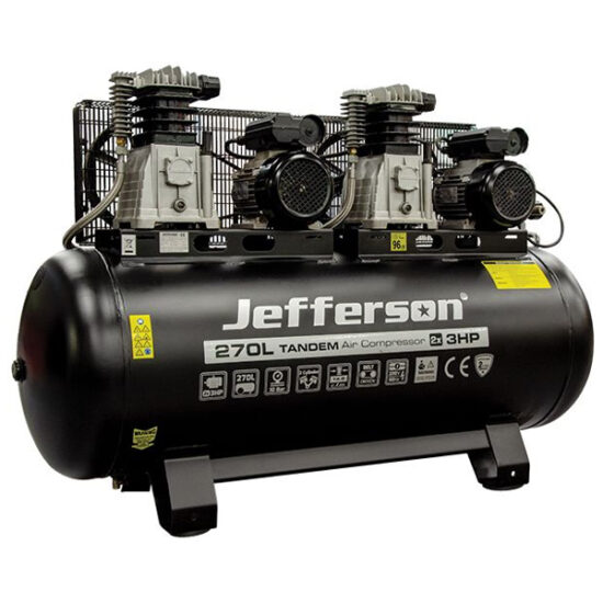 Jefferson JEFC270T10B-230 270 Litre 2x3HP 10 Bar Tandem Compressor (230V)