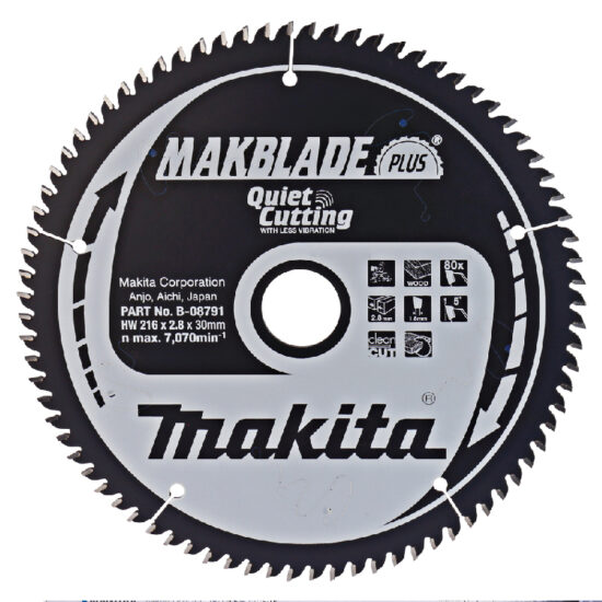 Makita B-32627, (B-08791) Circular saw blade, Makblade+ T.C.T, 216 x 30 mm, 80 T