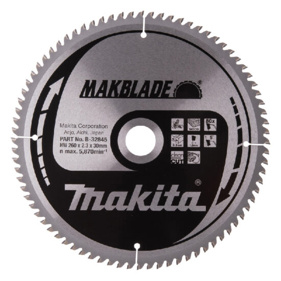 Makita B-32845, (B-09070) Circular Saw Blade, Makblade, TCT, 260x30mm, 80T