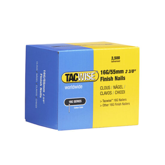 Tacwise Type 16G/55 mm Galvanised Finish Nails, Pack of 2500