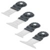 The Smart ST4MAK Starlock 4 Piece Blade Set includes four metallic oscillating multi-tool blades with black connectors and silver cutting edges, arranged diagonally on a white background. Each blade displays measurement markings and the model code ST4MAK.