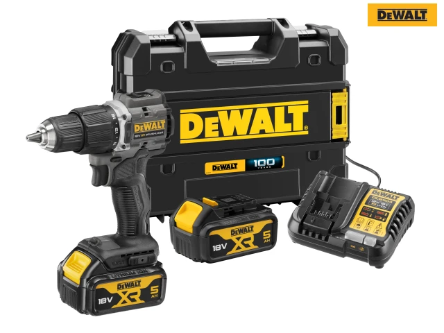 DeWalt DCD100P2T 100 Year 18v Combi Drill Set Inc 2 x 5.0Ah Li ion A One Tools Fixings