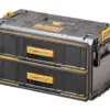 The DeWalt DEW170706 TSTAK™ IV Toolbox (Shallow Drawer) in black and yellow features two shallow drawers, a durable side handle, and secure latches for organizing and transporting tools efficiently.