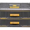 Front view of the gray and yellow DeWalt DEW170706 TSTAK™ IV Toolbox (Shallow Drawer) with two shallow drawers and yellow handles, designed for organizing and transporting tools.