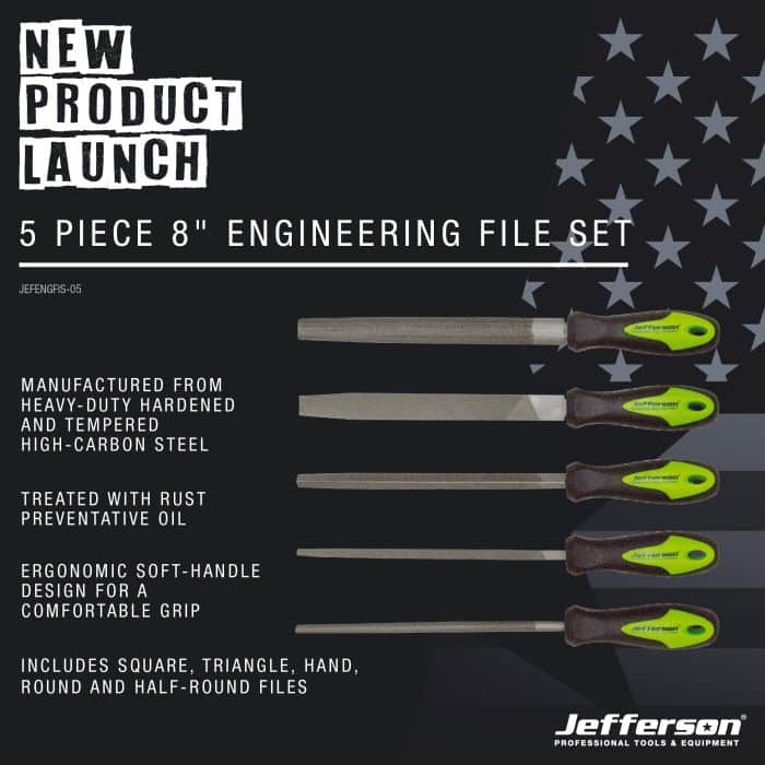 thumbnail image 2 of 5-Piece Engineers Soft Grip File Set - Flat, Half Round, Triangle Files For Metal - 22654 2 of 6