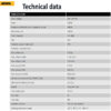 A technical data table for the MIRKA DEXOS 1217 M AFC presents specifications such as voltage, power, airflow, vacuum, noise level, filter class, and temperature range in a grey and white grid format.