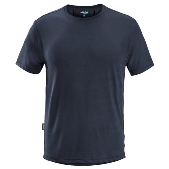 The Snickers 2511 LiteWork T-Shirt in navy is a plain, short-sleeved crew neck tee with no front logos or patterns, shown on a white background.