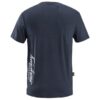 The Snickers 2511 LiteWork T-Shirt in navy is shown from the back, featuring a vertical white Snickers Workwear logo on the lower left side near the hem.