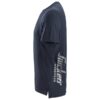 Side view of the Snickers 2511 LiteWork T-Shirt in navy, featuring Snickers Workwear printed vertically in white on the lower left side.