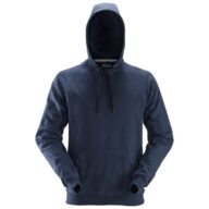 The Snickers 2800 Classic Hoodie in black features a front pocket and drawstrings, shown on an invisible mannequin against a white background.
