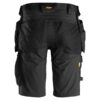 Rear view of Snickers 6141 AllroundWork Stretch Shorts Holster Pockets, Black, featuring reinforced holster pockets, tool loops, and utility pouches for durability. The Snickers Workwear logo is visible on the waistband.