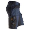 A pair of Snickers 6141 AllroundWork Stretch Shorts with holster pockets and reinforced areas for durability and utility, in black, displayed against a white background.