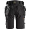 A pair of black Snickers 6175 AllroundWork 4-Way Stretch Shorts viewed from the back, featuring holster pockets, tool loops, and reinforced stitching for enhanced utility and durability.