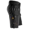 The Snickers 6175 AllroundWork 4-Way Stretch Shorts in black feature holster pockets, reinforced tool loops, and a yellow tag for durability and functionality—perfect for trades or outdoor work.