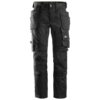 Black work pants with multiple pockets, knee pad sections, and reinforced stitching, designed for durability and utility. The pants are displayed upright against a white background.