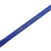 A blue, hexagonal cold chisel with a flat, beveled edge on one end and a blunt end on the other, used for cutting metal or stone.
