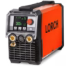 The Lorch MicorTIG 200 BasicPlus is a compact red and black TIG welder with a digital display, front control buttons and connectors, a top carrying handle, and LORCH branding—perfect for any workshop.