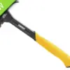 A black and yellow DEWALT hammer with a yellow ergonomic handle is shown on a white background. A green banner is displayed across the top left corner.
