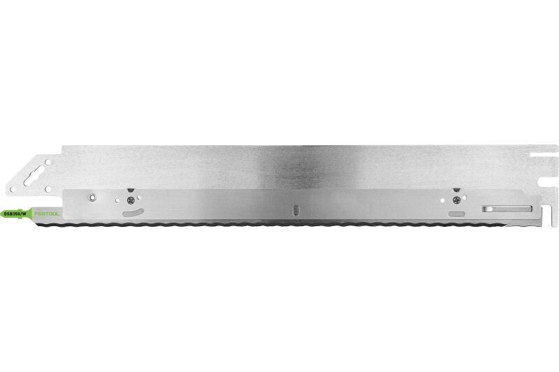 A silver metal Festool saw blade with a serrated edge and mounting holes, shown against a white background.
