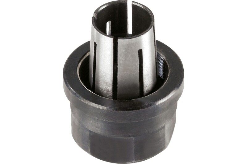 A close-up of a black and silver cylindrical mechanical part with slotted vertical openings and a threaded base, possibly a component for machinery or an automotive application.