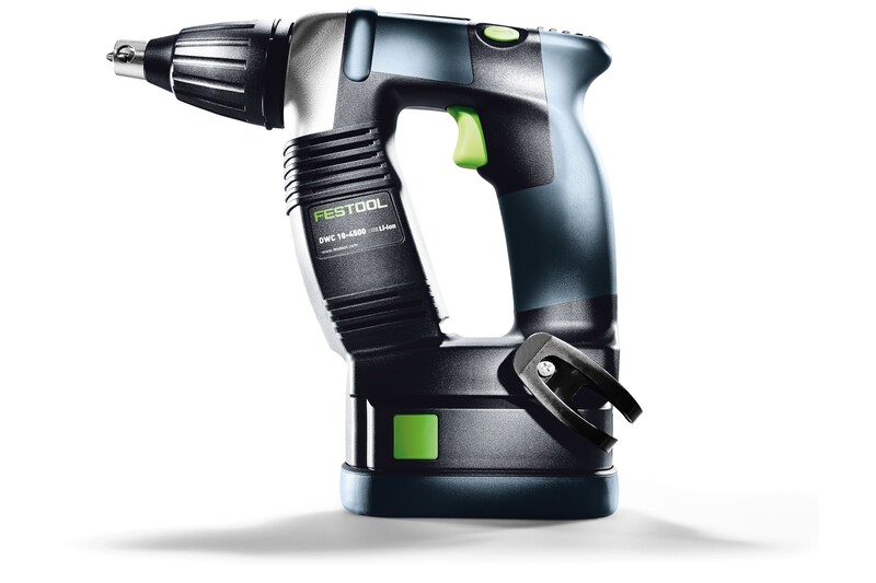 A cordless Festool power drill with a black and green design, pistol grip, drill chuck for Festool 769124 Bits PH 2-AF-55, and a rechargeable battery pack at the base.