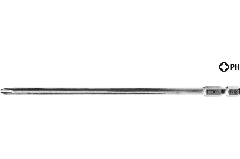 A long, silver Festool 769124 PH 2-AF-55 screwdriver bit with PH2 and FESTOOL engraved near the base, shown on a white background—an essential Phillips bit for precision work.