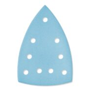 The Delta P180/GR/10 pack includes 10 blue, triangular sandpaper sheets with six round holes each, designed for detail sanders.