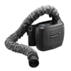 The Migatronic OPERATOR HELMET/PAPR KIT GREEN is a compact, black device with a textured surface and flexible hose—perfect for welding fume extraction or air filtration.
