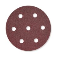 A Festool 499083 Abrasives Rubin D90 P180 RU/50 disc, round and reddish-brown with six evenly spaced holes, is shown on a white background.
