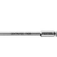 A Festool CENTROTEC TX20 screwdriver bit with a star-shaped Torx tip, a slim, silver shaft, and hexagonal base, displayed horizontally on a white background.