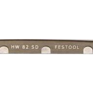 A close-up of a metallic Festool blade marked with R33, HW 82 SD, FESTOOL, and 27, featuring three curved notches along its edge.
