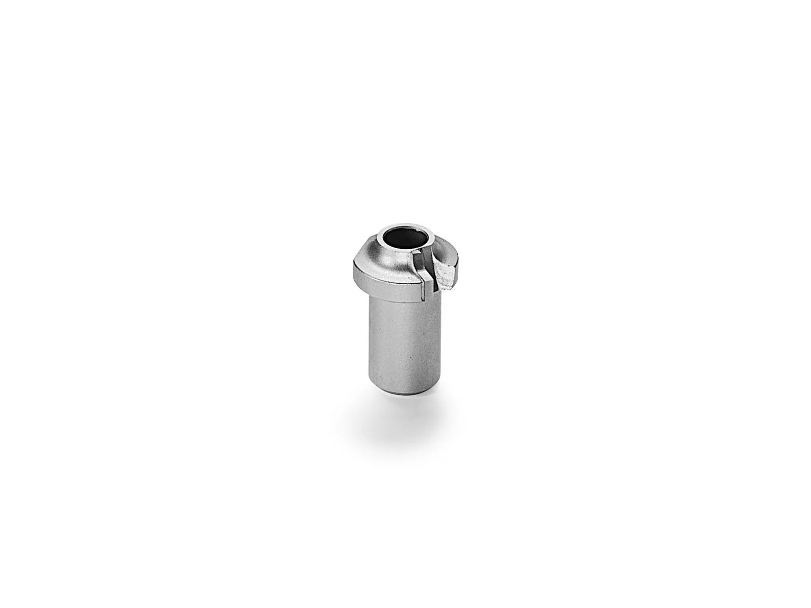 A small, cylindrical metal component with a notched, rounded top and central hole on a plain white background—fits Festool 498214 Domino.