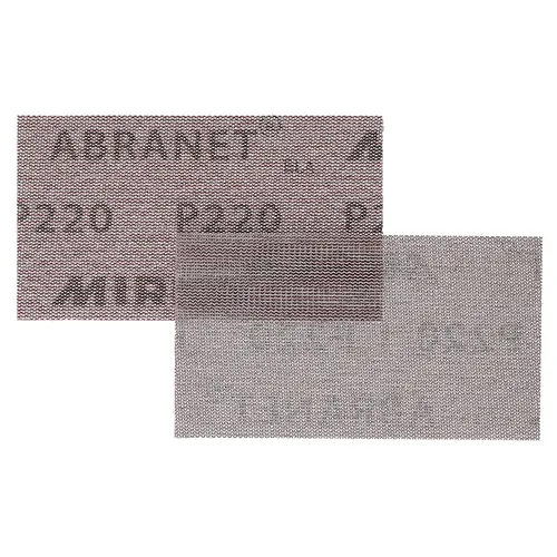 A rectangular Abranet® 70 x 125 mm Grip 80 Grit mesh sanding sheet with a grey, grid-like texture for precise, dust-free sanding.