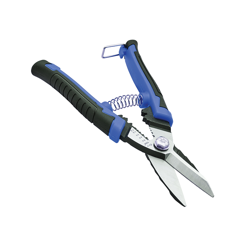 A pair of blue and black garden pruning shears with a spring mechanism and serrated metal blades on a white background.