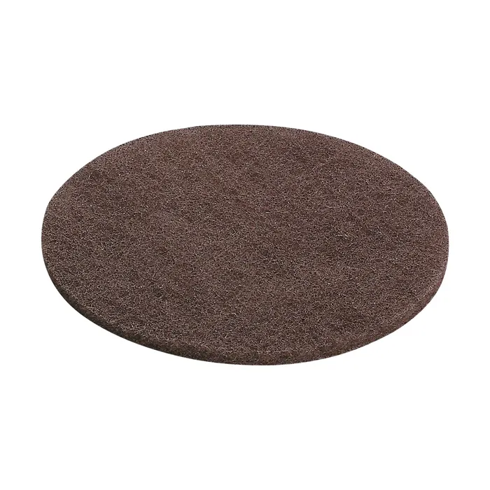 A round, flat, brown abrasive pad—ideal for cleaning, polishing, or sanding surfaces when preparing Hoodie HO-FT2 XXL materials.