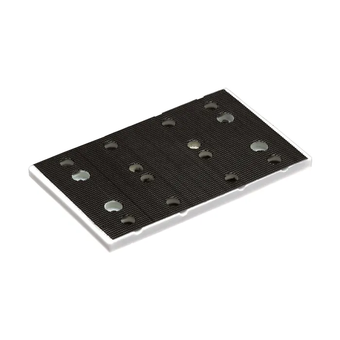 The Perforated top MFT/3-LP is a rectangular black sanding pad with a textured surface and multiple round holes on a white background.