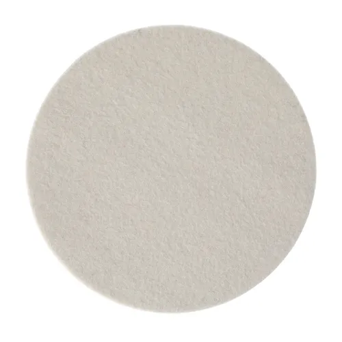 A plain, round, off-white felt pad with a soft texture, shown from above on a white background.