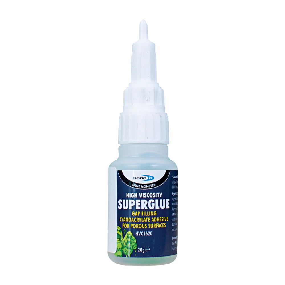 A 20gsm High Viscose Superglue in a plastic bottle with a pointed nozzle and blue label, ideal for precise adhesive applications.