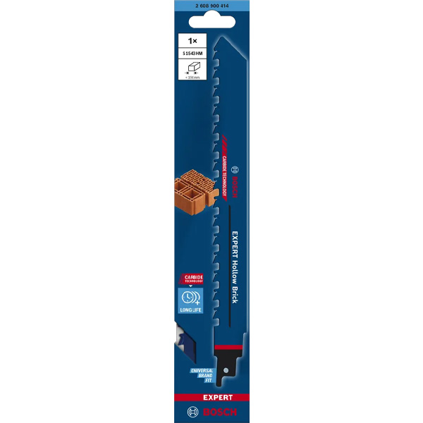 Bosch S1111DF Heavy for Wood and Metal Reciprocating Saw Blade, Pack of 5, in blue packaging with images of a brick and saw.
