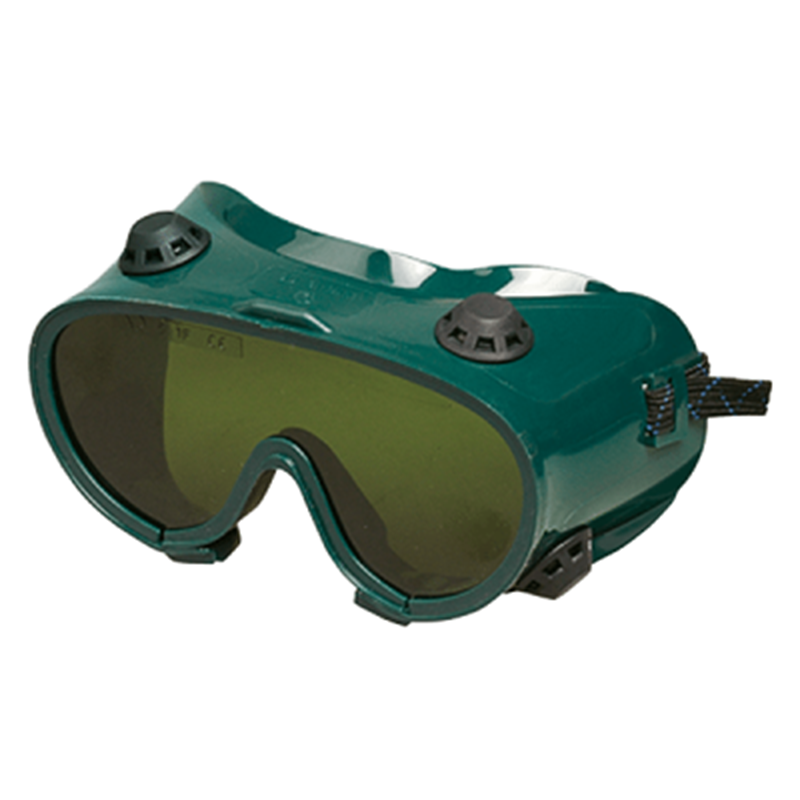 The PARWELD SKI TYPE WELDING GOGGLE has dark green tinted lenses, side vents, and an adjustable strap for eye protection.