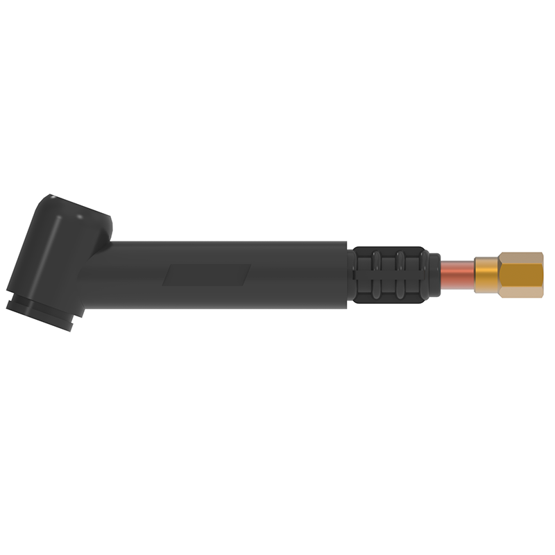 The Parweld Flexible Torch Head is a black and copper L-shaped connector with a brass hex fitting and cylindrical handle on white background.