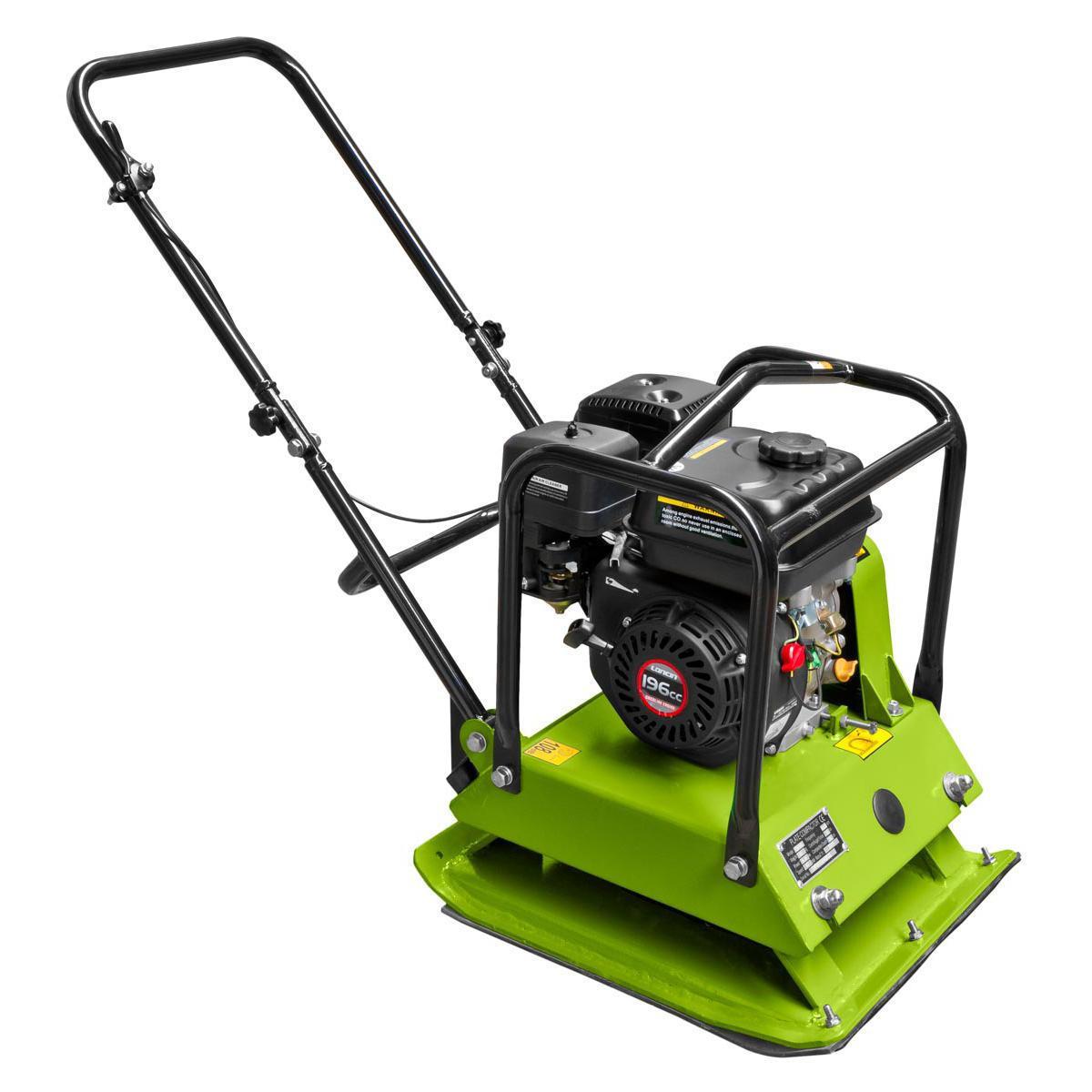 The Zipper RPE90C Vibrating Plate is a green soil and asphalt compactor with a black engine and handle for construction use.
