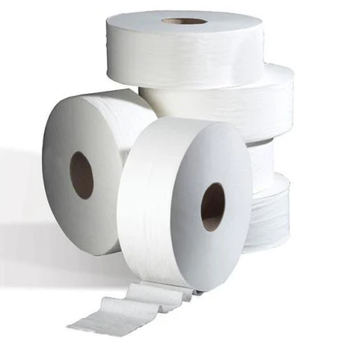 The 65912 Jumbo toilet roll pack of 6 features large white rolls, with one partially unspooled to show the extended sheets.