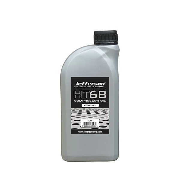 A 1L silver plastic bottle of HT68 Compressor Oil featuring a black screw cap and a black-and-white label on the front.