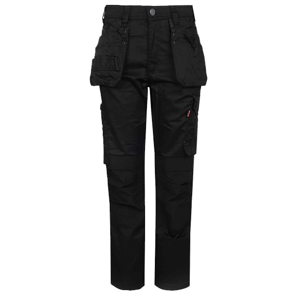 TuffStuff Proflex 715 Black Holster Work Trousers shown from the front on a white background, with multiple pockets and secure closure.