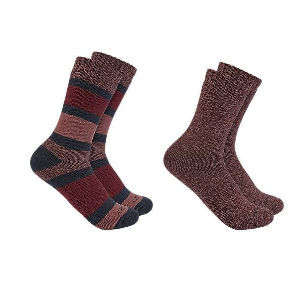 Two pairs of Carhartt Men's Heavyweight Boot Socks—striped and solid brown—are displayed side by side on a white background.